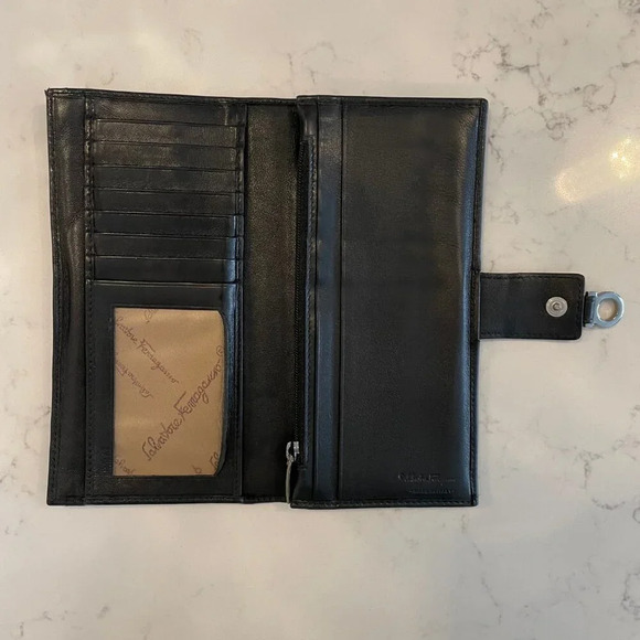 Salvatore Ferragamo Authentic Signature Logo Leather & Nylon Wallet Black Sz OS - Picture 6 of 14